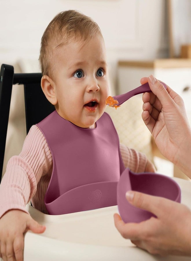 kddigz 6PCS Silicone Baby Feeding Set for Toddlers 6+ Months, Suction Plate and Bowl, Bib, Spoon, Fork and Cup, BPA-Free, Non-Toxic, Microwave and Dishwasher Safe (Pink) - Image 3