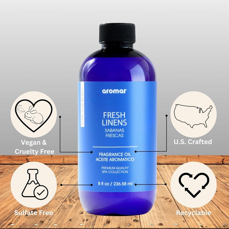 aromar Premium Fragrance Oil, Long-Lasting, Reinvigorating Uplifting Aroma for Aromatherapy, Relaxation & Household Uses. Fresh Linen 8oz - Image 2