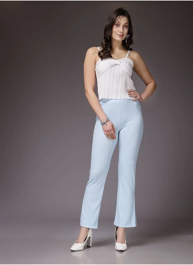 مرفوعة Women Flared Solid Mid-Rise Trousers