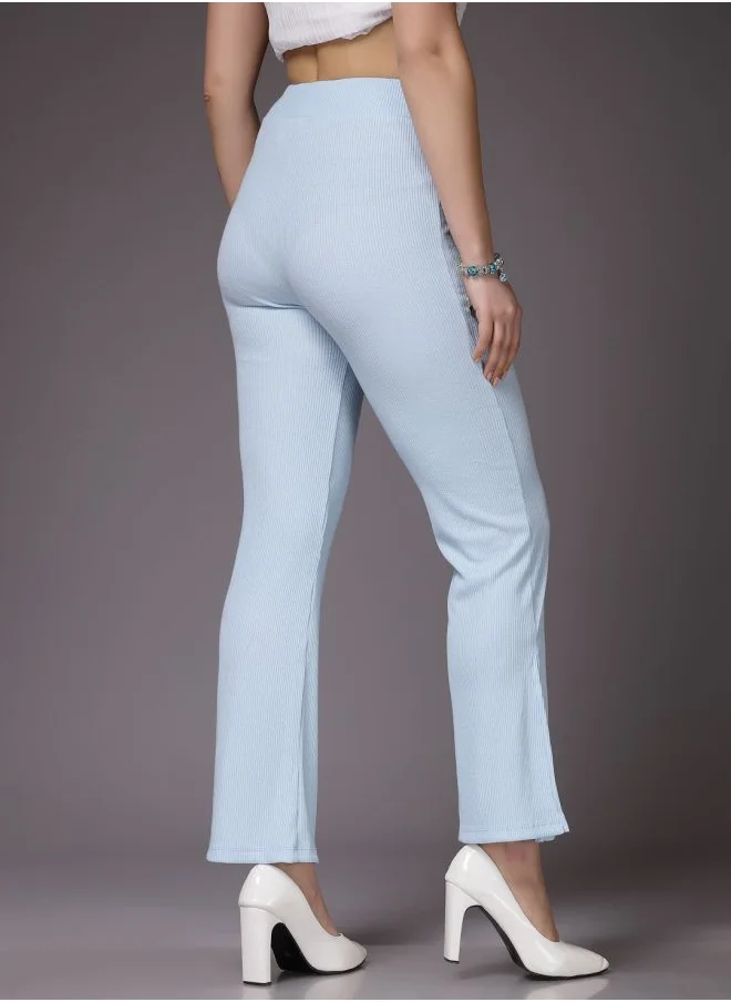 مرفوعة Women Flared Solid Mid-Rise Trousers