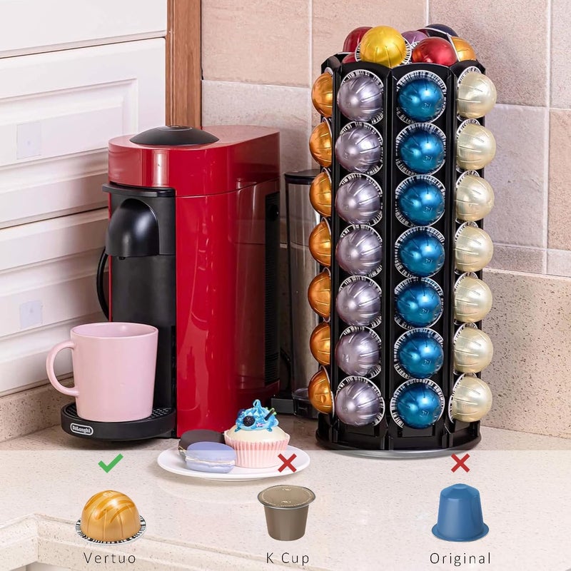 Flagship Vertuo Pod Holder Carousel Stand for Nespresso Capsule Storage Organizer with Extra Space for Coffee Mate Silent Rolling (80+ Pod Storage) - Image 5