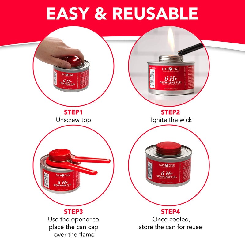 GasOne Gas One 6 Hour Chafing Fuel - Food Warmer for Chafing Dish Buffet Set - Liquid Safe Fuel With Wick & Lid Opener 7.4 Oz (Pack of 12) - Image 3