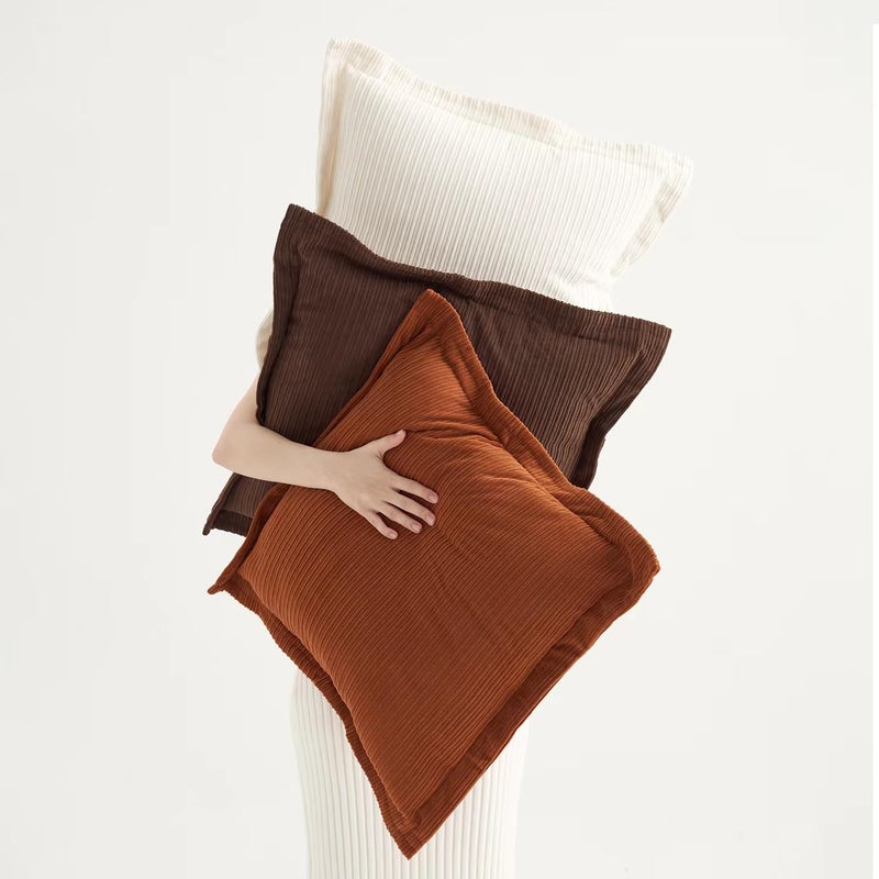 COCO TOP COCO TOP Set of 3 Striped Corduroy Decorative Throw Pillow Covers 22x22inch Boho Square Pillow Decorations Hypebeast Room Decor for Living Room Bedroom Guest Room(Earthy Brown  Rust & Cream) - Image 1
