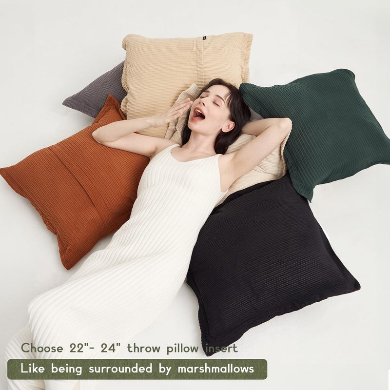 COCO TOP COCO TOP Set of 3 Striped Corduroy Decorative Throw Pillow Covers 22x22inch Boho Square Pillow Decorations Hypebeast Room Decor for Living Room Bedroom Guest Room(Earthy Brown  Rust & Cream) - Image 3