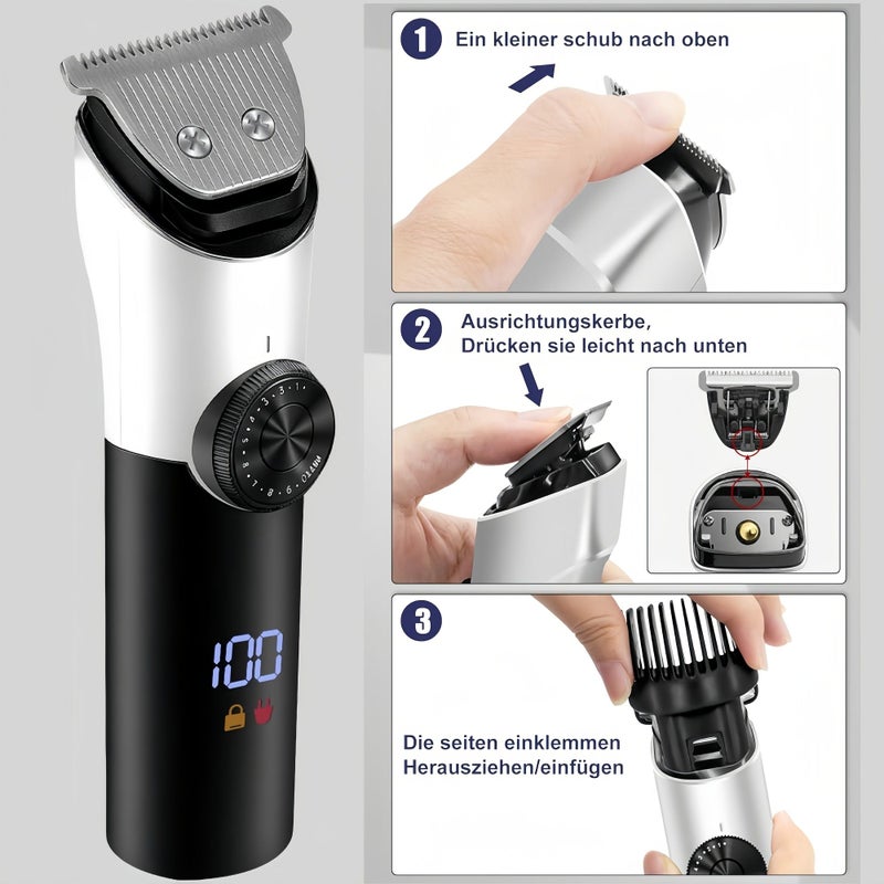 5 In 1 Grooming Kit For Men Professional Hair Clipper And Beard Trimmer Cordless With LCD Display Adjustable For Nose Body Face And Shaving - Image 3