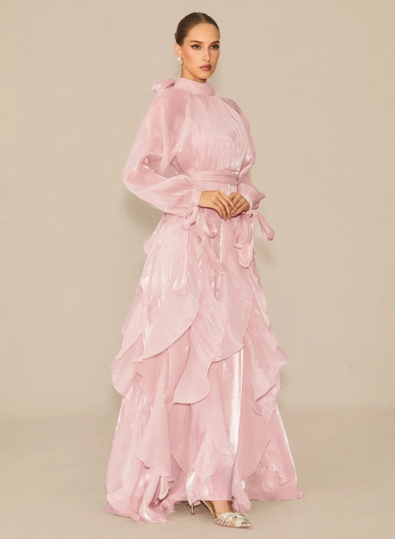 Sunfere Estella Puff Sleeve Ruffle Trim Maxi Dress