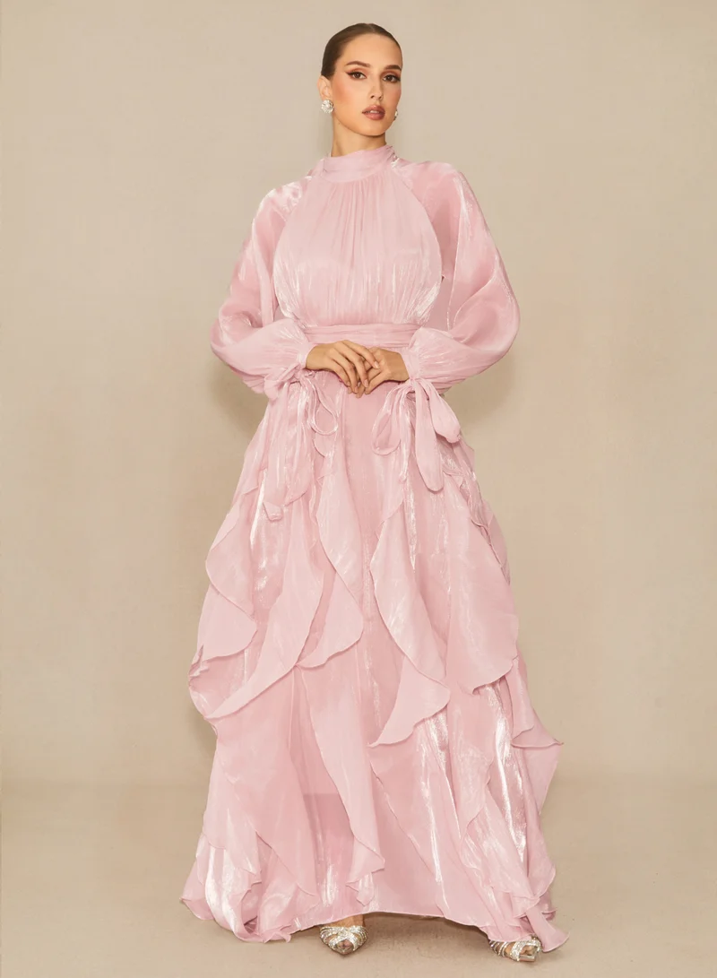 Estella Puff Sleeve Ruffle Trim Maxi Dress