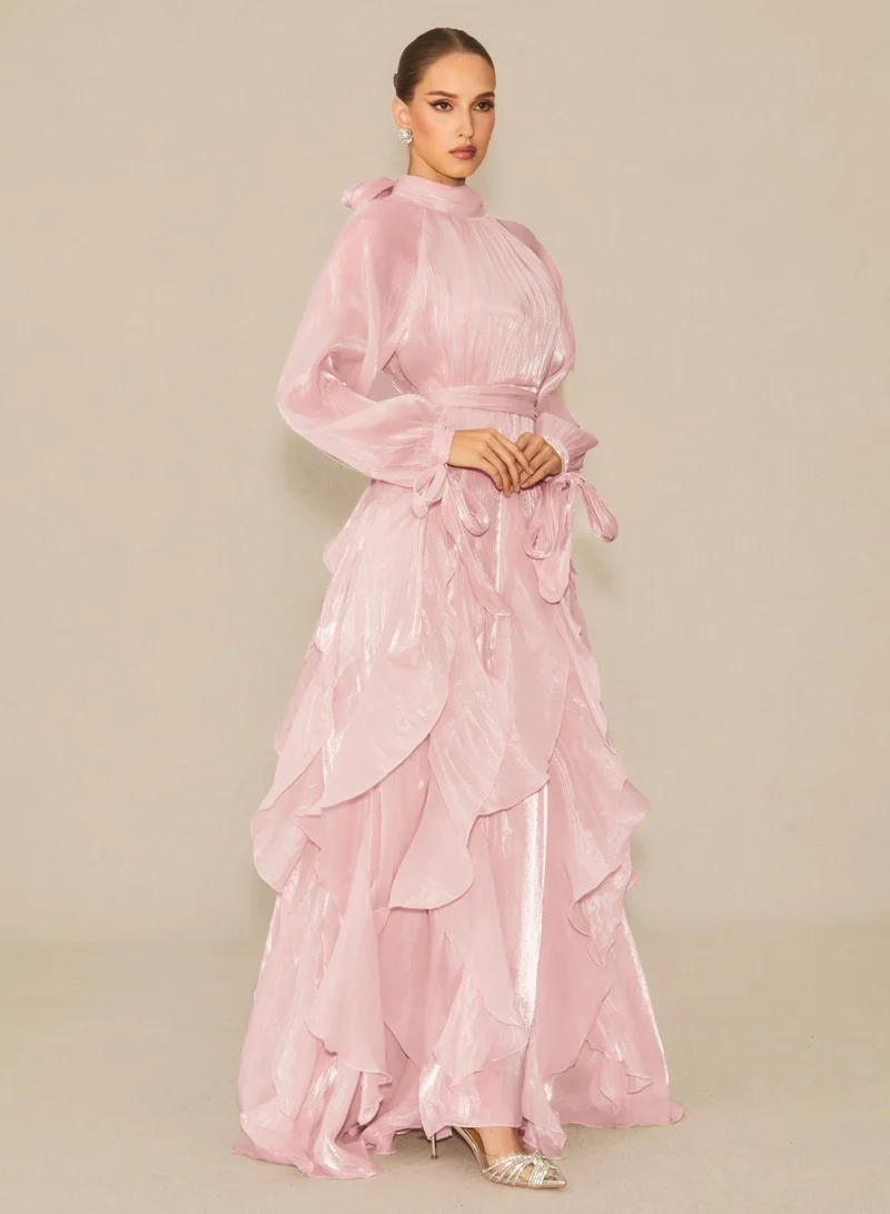 Sunfere Estella Puff Sleeve Ruffle Trim Maxi Dress
