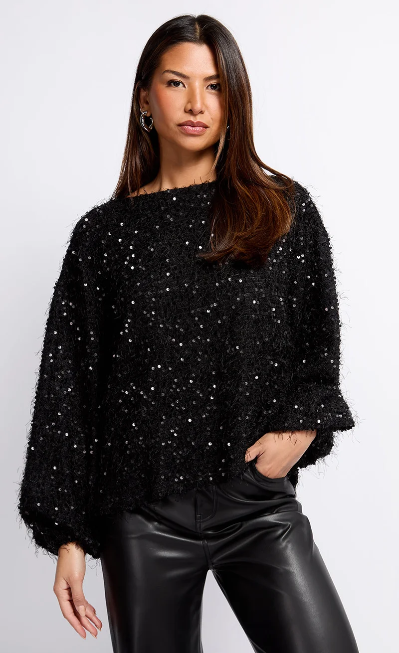 Black Sequin Eyelash Jumper