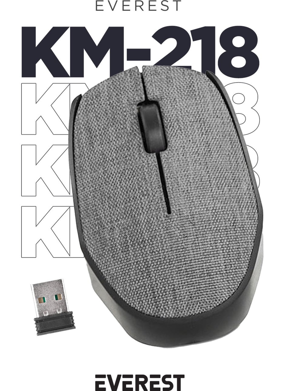 Everest KM-218 USB Gray 2.4Ghz Fabric Surface Wireless Mouse  - Image 1