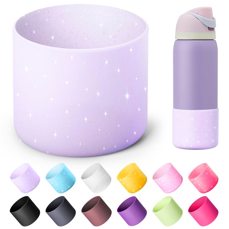 Diumepo Silicone Water Bottle Boot for Owala 32 oz AntiSlip Protective Sleeve for Twist FreeSip Flip Stainless Steel Bottles Bottom Base Glitter Purple