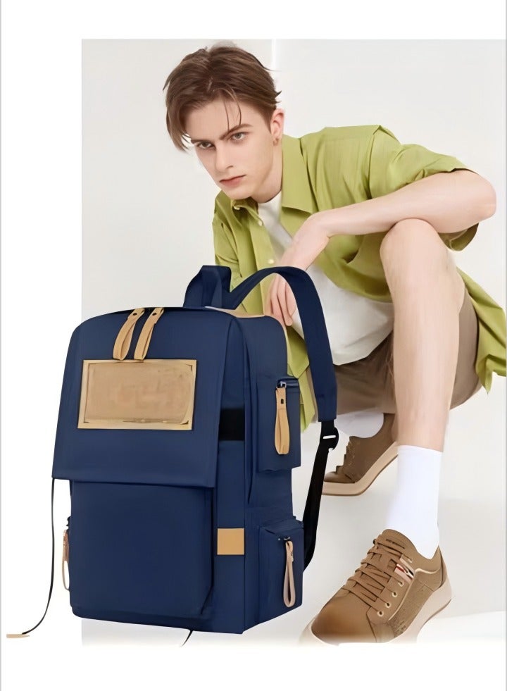 Large Capacity Backpack for Unisex Students，Laptop Backpack, Unisex Casual Bookbags, Lightweight Canvas Backpack, Waterproof Travel Backpacks Computer Bag ，Minimalist Fashionable Lightweight，Blue  - Image 1