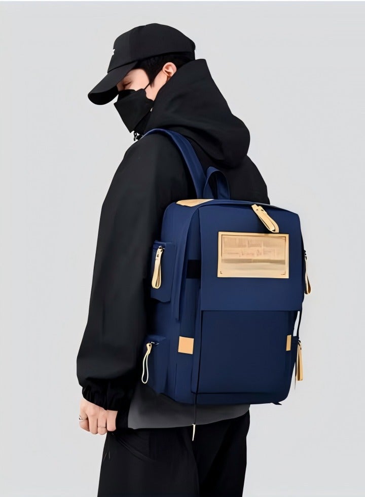 Large Capacity Backpack for Unisex Students，Laptop Backpack, Unisex Casual Bookbags, Lightweight Canvas Backpack, Waterproof Travel Backpacks Computer Bag ，Minimalist Fashionable Lightweight，Blue  - Image 4