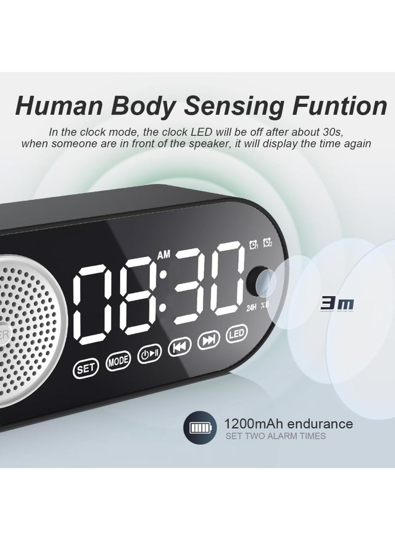 SYOSI Digital Alarm Clock Bluetooth Speaker, Large LED Display Multi-function Alarm Clock for Bedroom with Human Body Sensing, Bluetooth 5.0 Speaker, Rechargeable 1200mAh Battery, TF Card, Support FM - Image 5