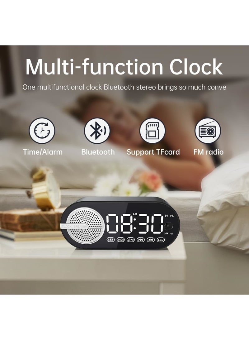 SYOSI Digital Alarm Clock Bluetooth Speaker, Large LED Display Multi-function Alarm Clock for Bedroom with Human Body Sensing, Bluetooth 5.0 Speaker, Rechargeable 1200mAh Battery, TF Card, Support FM - Image 4