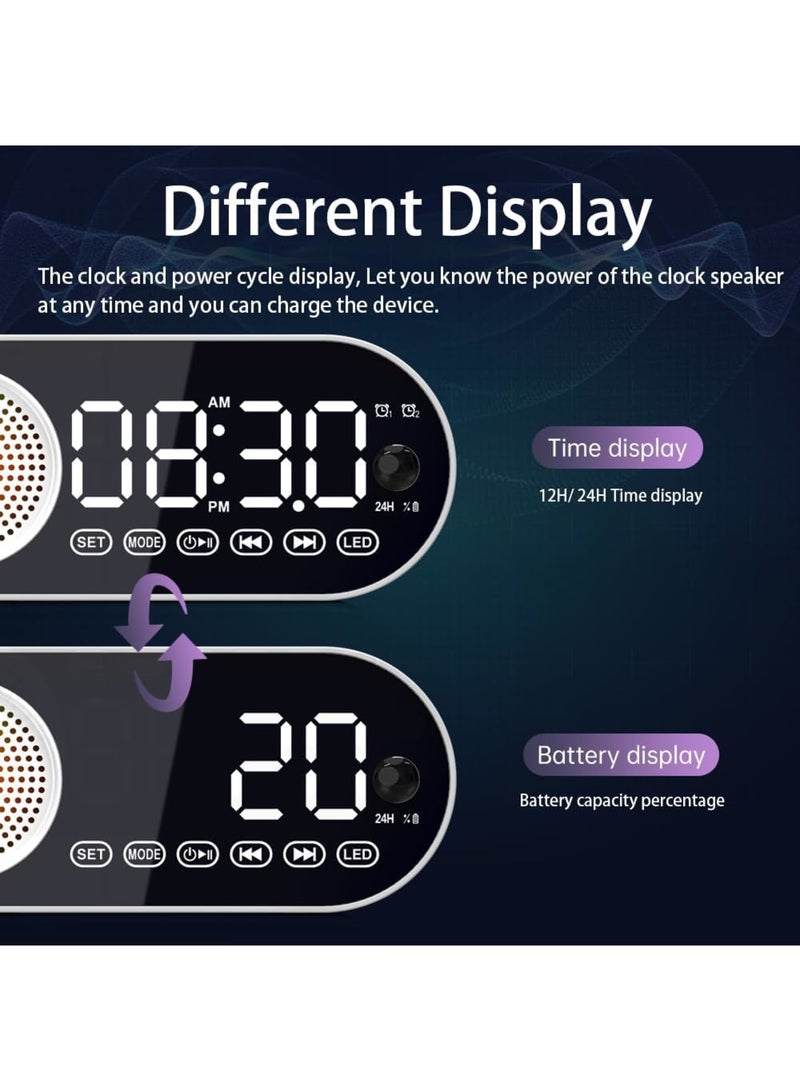 SYOSI Digital Alarm Clock Bluetooth Speaker, Large LED Display Multi-function Alarm Clock for Bedroom with Human Body Sensing, Bluetooth 5.0 Speaker, Rechargeable 1200mAh Battery, TF Card, Support FM - Image 3