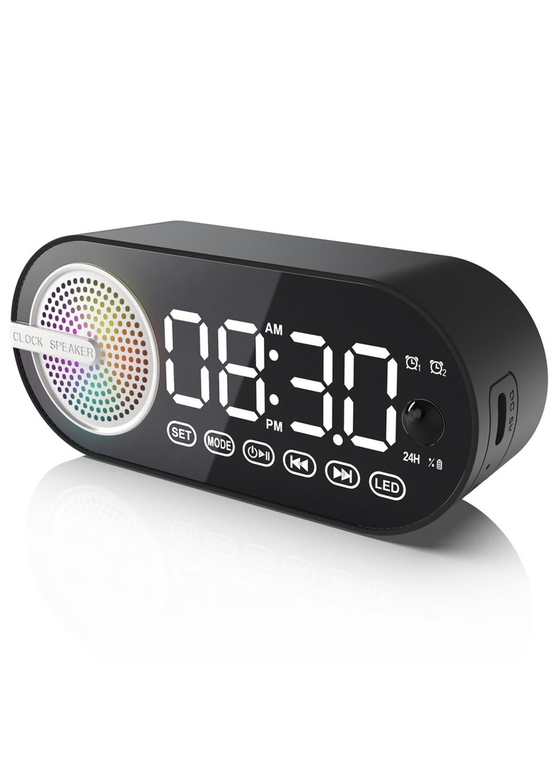 SYOSI Digital Alarm Clock Bluetooth Speaker, Large LED Display Multi-function Alarm Clock for Bedroom with Human Body Sensing, Bluetooth 5.0 Speaker, Rechargeable 1200mAh Battery, TF Card, Support FM - Image 1