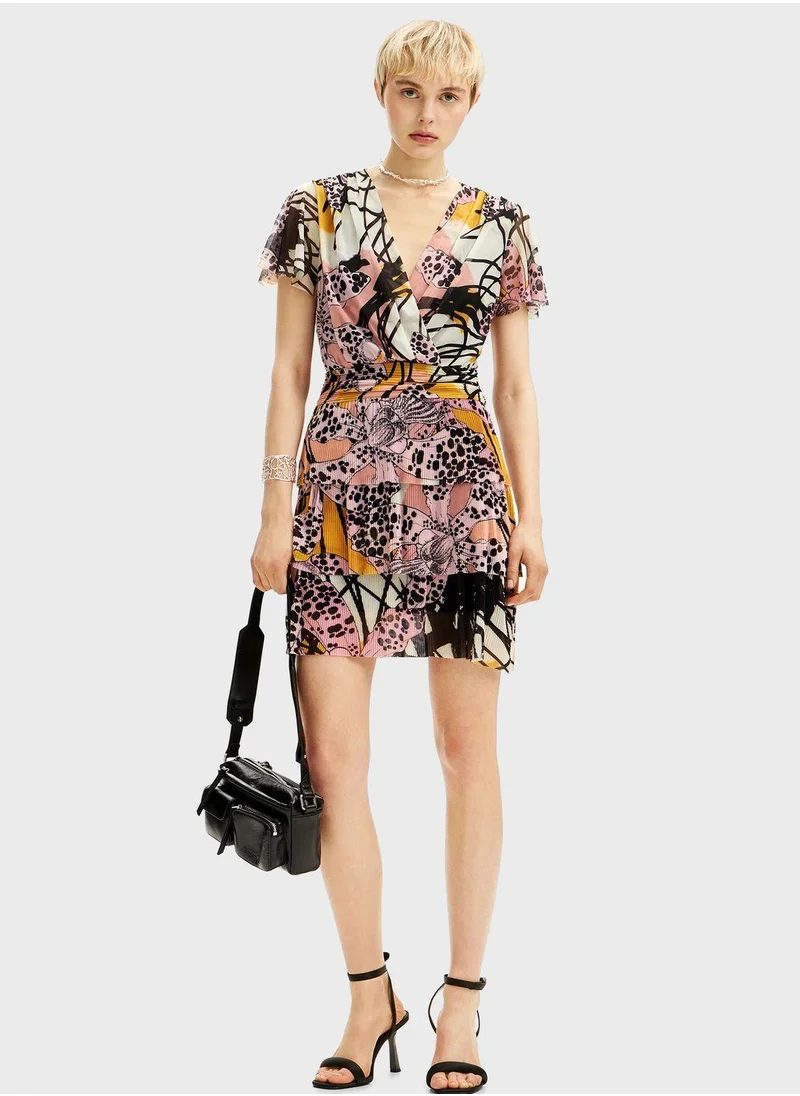 DESIGUAL Surplice Neck Ruched Dress