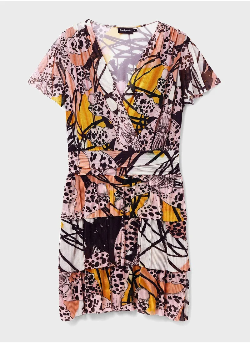 DESIGUAL Surplice Neck Ruched Dress