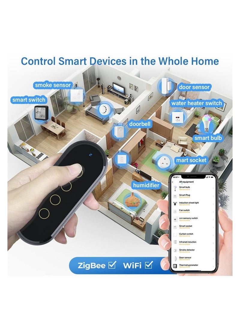 SYOSI ZigBee Remote, Tuya Smart Remote, WiFi Smart Wall Light Switch, No Wires Required ZigBee Remote Switch with Glass Panel, 4 Gang Smart Switch Black, Work with Tuya APP  - Image 3