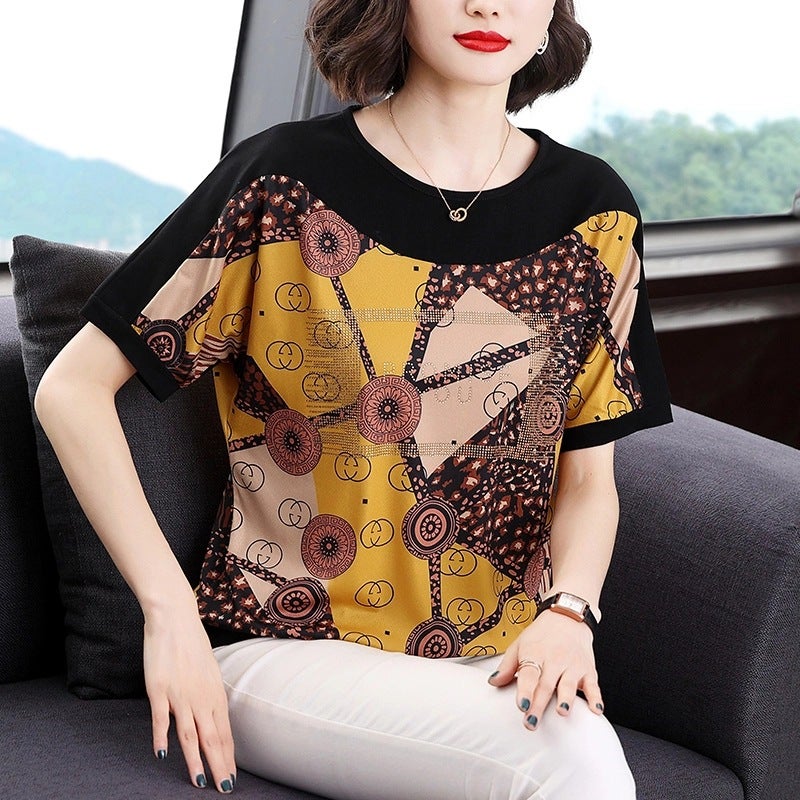 Short-Sleeved T-Shirt Women'S Summer 2021 New Large Size Stylisch Middle-Aged Mother'S T-Shirt Loose Belly Covering Clothes Trendy - Image 3