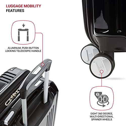 SWISSGEAR حقائب سفر صلبة قابلة للتوسيع SwissGear 7786 مع عجلات دوارة، سوداء، حقيبة يد 20 بوصة - Image 2
