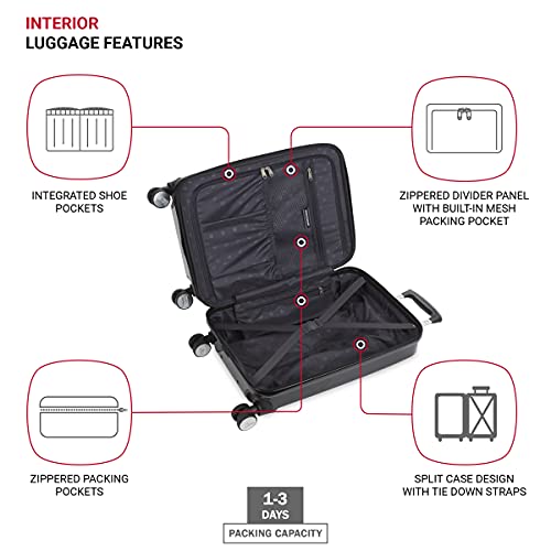 SWISSGEAR حقائب سفر صلبة قابلة للتوسيع SwissGear 7786 مع عجلات دوارة، سوداء، حقيبة يد 20 بوصة - Image 4