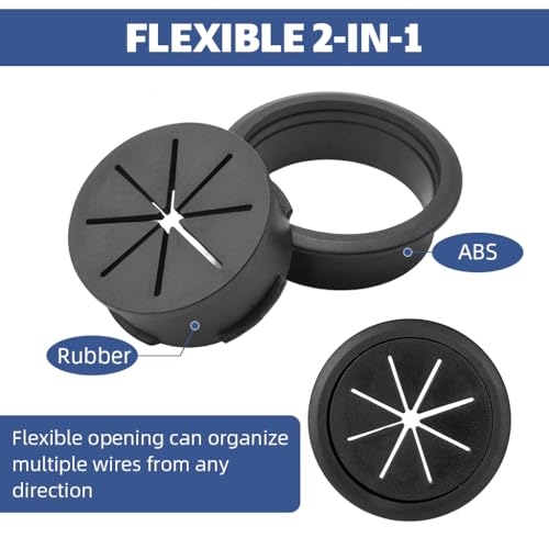 Serplex® 6Pcs Desk Cable Grommets 2.36 inches Circular Cable Grommets Multi Cable Management Organizer Office Decorative Desk Grommets for Power Cords - Image 3