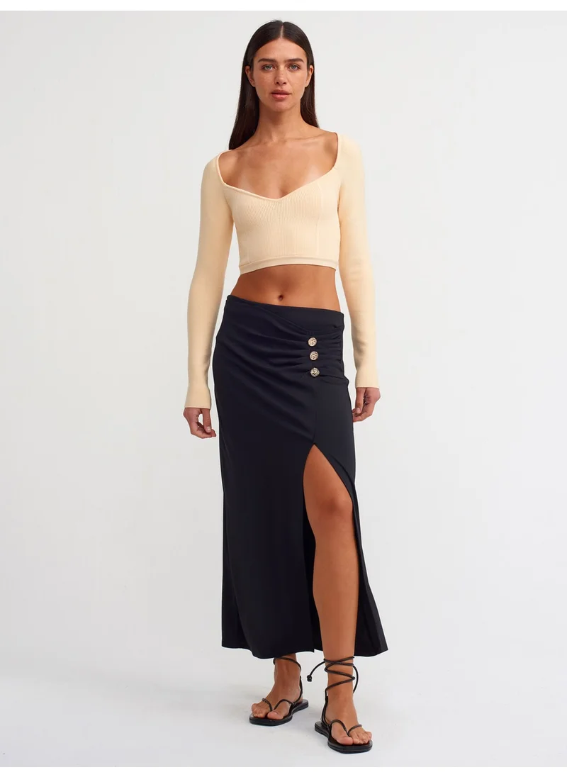 ديلفين 80316 Gold Buttoned Skirt-Black