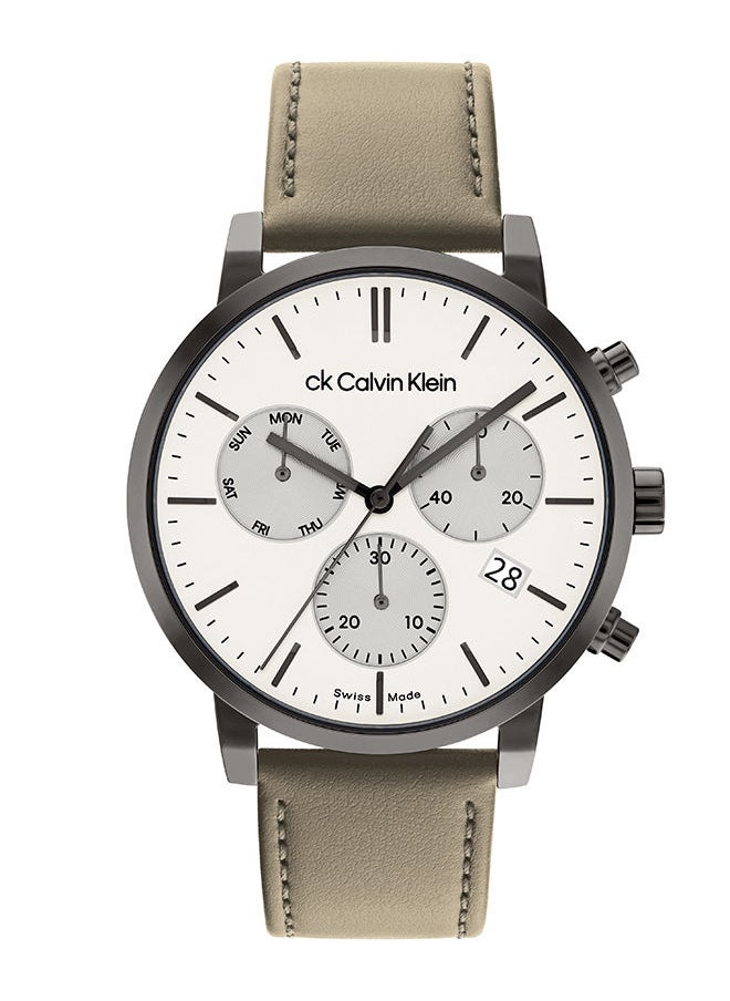 CALVIN KLEIN - ساعة يد جلدية دائرية أنالوج بعقارب للرجال 25000030 - 42 ملم - Image 1
