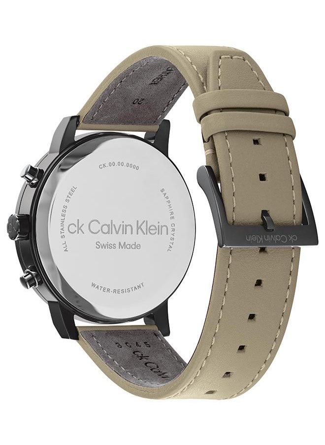 CALVIN KLEIN - ساعة يد جلدية دائرية أنالوج بعقارب للرجال 25000030 - 42 ملم - Image 1