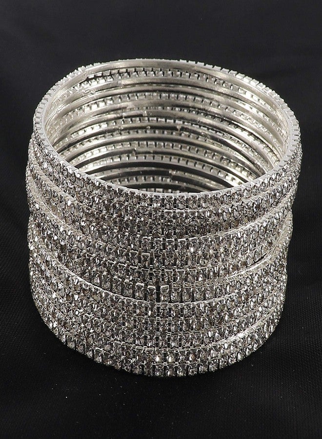 ZULKA Non-Precious Metal Base Metal with Zircon Gemstone Studded worked Glossy Finished Bangle Set For Women and Girls, (Silver_2.6 Inches), Pack Of 12 Bangle Set - Image 2