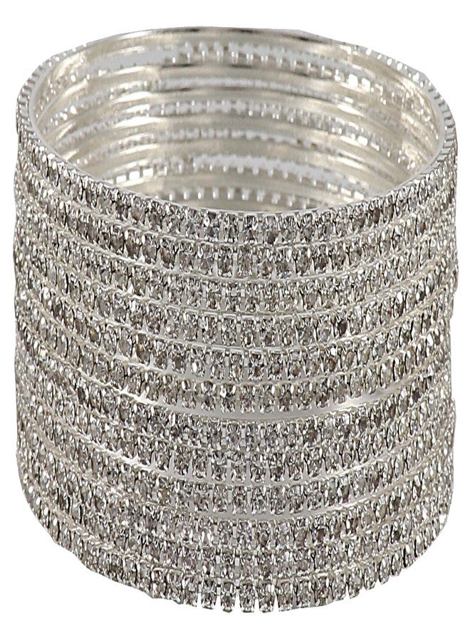 ZULKA Non-Precious Metal Base Metal with Zircon Gemstone Studded worked Glossy Finished Bangle Set For Women and Girls, (Silver_2.6 Inches), Pack Of 12 Bangle Set - Image 5