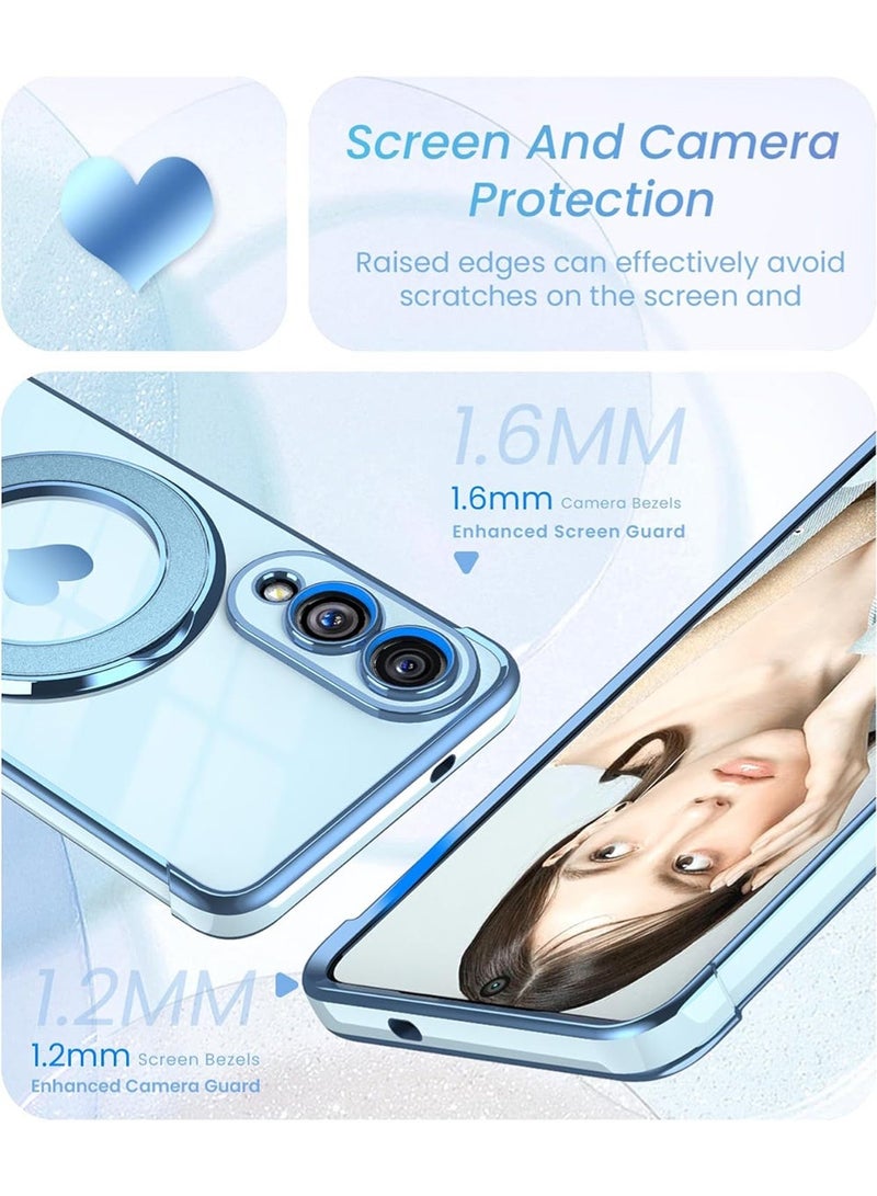 WRISTWISE غطاء حافظة لهاتف Samsung Galaxy S25 Edge مع 2 واقي شاشة زجاجي: جراب فاخر مطلي بالذهب على شكل قلب الحب، جراب ناعم من مادة TPU مقاوم للصدمات لحماية الكاميرا بالكامل لهاتف S25 Edge (أزرق) - Image 3