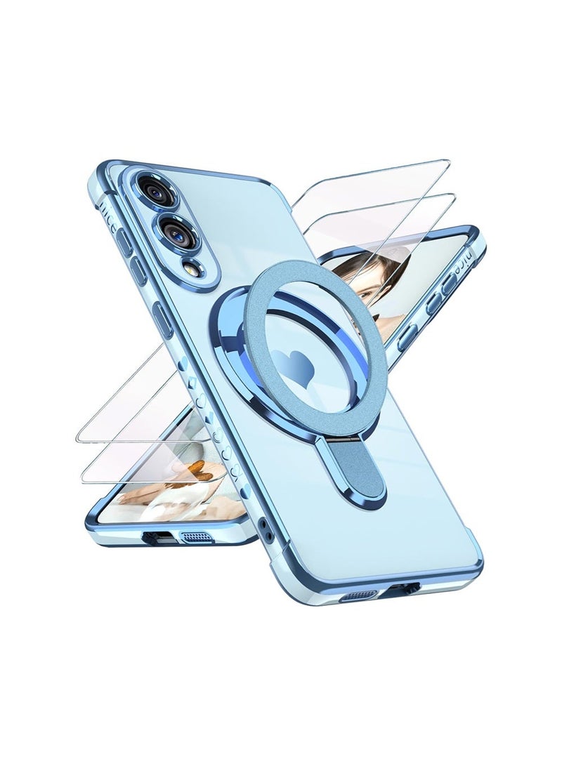 WRISTWISE غطاء حافظة لهاتف Samsung Galaxy S25 Edge مع 2 واقي شاشة زجاجي: جراب فاخر مطلي بالذهب على شكل قلب الحب، جراب ناعم من مادة TPU مقاوم للصدمات لحماية الكاميرا بالكامل لهاتف S25 Edge (أزرق) - Image 1