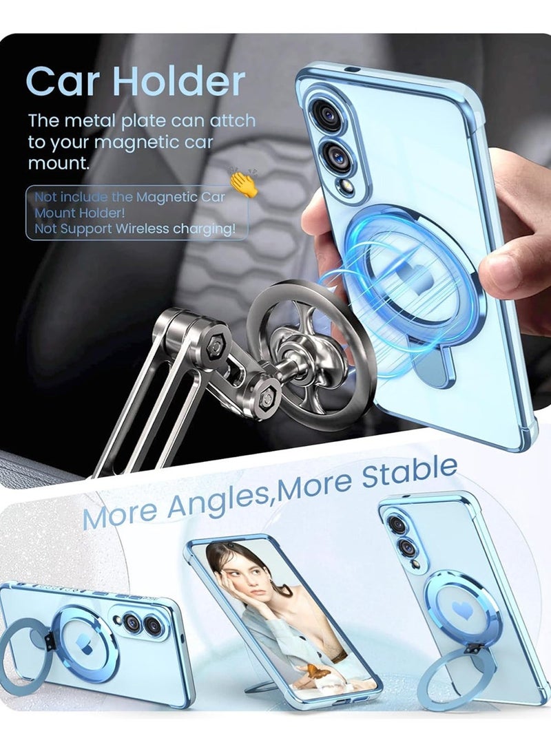 WRISTWISE غطاء حافظة لهاتف Samsung Galaxy S25 Edge مع 2 واقي شاشة زجاجي: جراب فاخر مطلي بالذهب على شكل قلب الحب، جراب ناعم من مادة TPU مقاوم للصدمات لحماية الكاميرا بالكامل لهاتف S25 Edge (أزرق) - Image 5