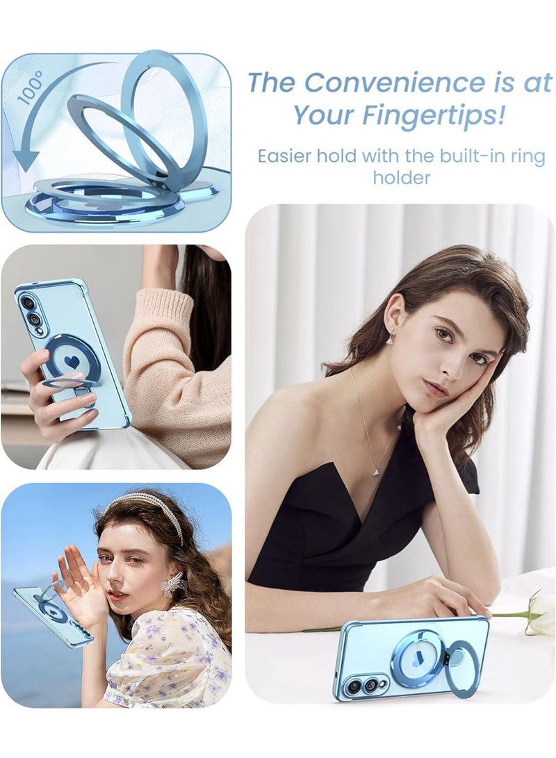 WRISTWISE غطاء حافظة لهاتف Samsung Galaxy S25 Edge مع 2 واقي شاشة زجاجي: جراب فاخر مطلي بالذهب على شكل قلب الحب، جراب ناعم من مادة TPU مقاوم للصدمات لحماية الكاميرا بالكامل لهاتف S25 Edge (أزرق) - Image 4