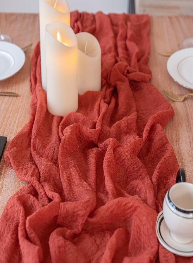 Jelyne Cheesecloth Table Runner 35x120 Inches Boho Gauze Sheer Fabric Table Runner 10ft Cheese Cloth Table Centerpieces Decorations for Party Classy Bridal Shower Weddings Graduation Decorations(Terracotta) - Image 2