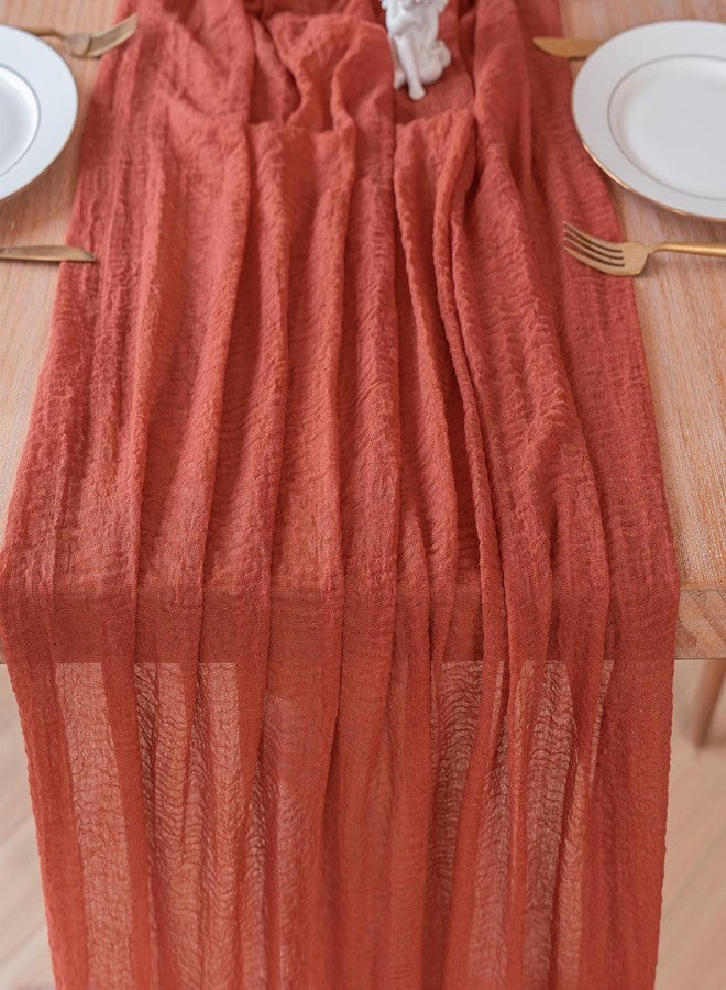 Jelyne Cheesecloth Table Runner 35x120 Inches Boho Gauze Sheer Fabric Table Runner 10ft Cheese Cloth Table Centerpieces Decorations for Party Classy Bridal Shower Weddings Graduation Decorations(Terracotta) - Image 1