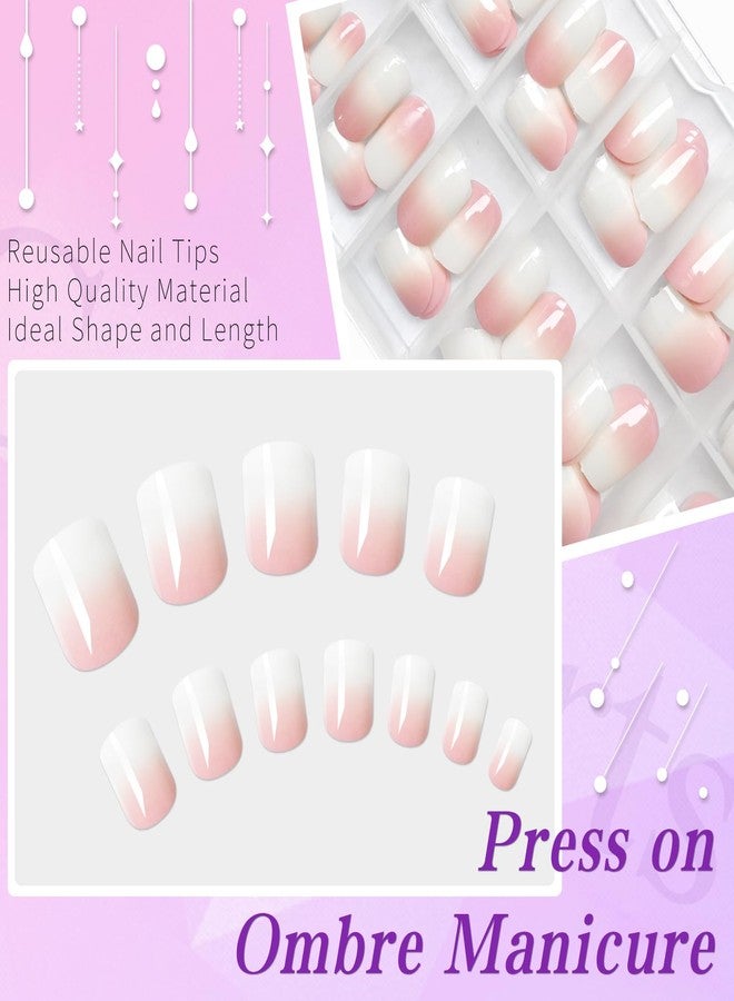 Lifextol 120PC Ombre Square Press on Nails Short Fake Nails Press ons Glue on Nails with Glue&Adhesive Tab, 12 Sizes Acrylic Nails Press on Nails Square False Nail Tips Stick on Artificial Fingernails - Image 2