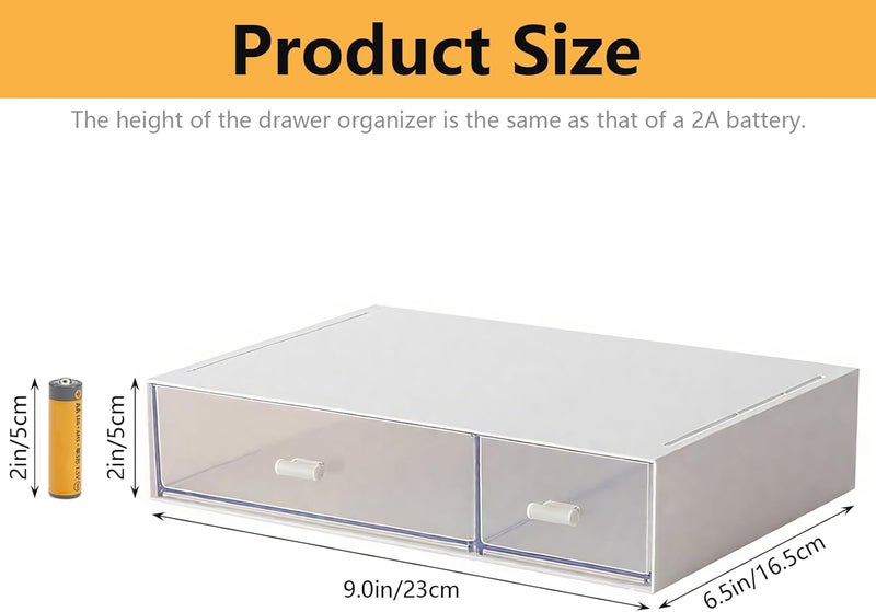 kulusion Desk Organizer, stackable drawers, desk drawer organizer, perfect for collecting small items/cosmetics, office supplies, 2 drawers (white) - Image 3