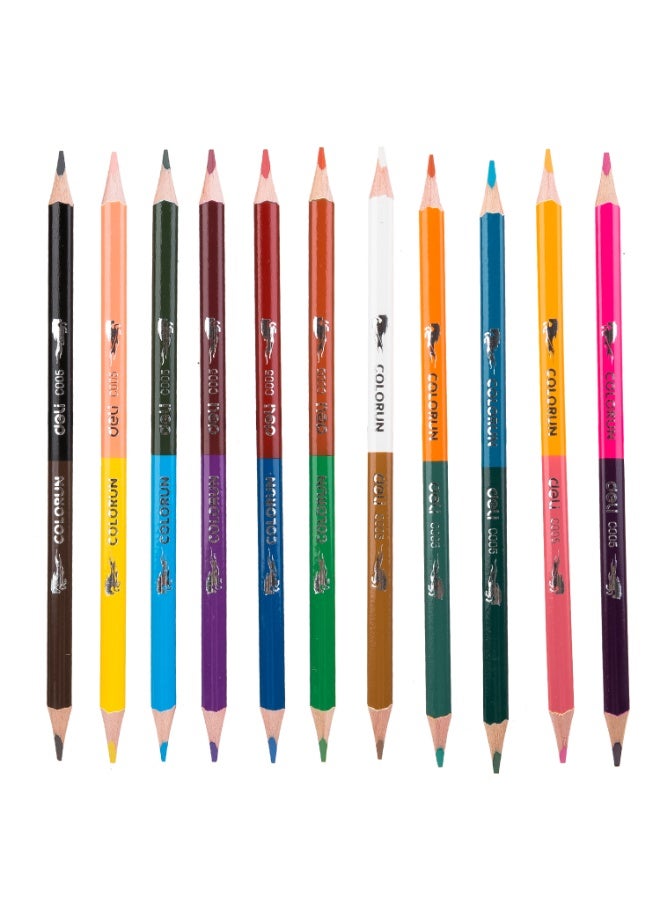 Deli EC00520 Dual Colored Pencil 鈥?12 Colors, Softened High-Quality Basswood, Easy to Sharpen, Dual Color Design - Image 2
