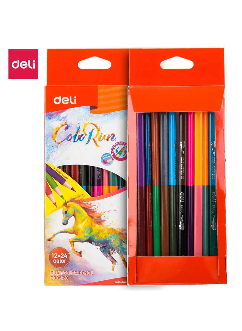 Deli EC00520 Dual Colored Pencil 鈥?12 Colors, Softened High-Quality Basswood, Easy to Sharpen, Dual Color Design - Image 1
