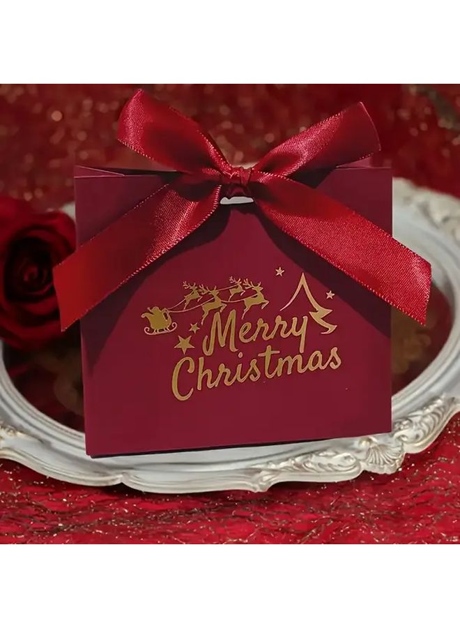 Red Christmas Gift Boxes With Ribbon Merry Christmas Slogan Sturdy Paper Holiday Packaging - Image 5