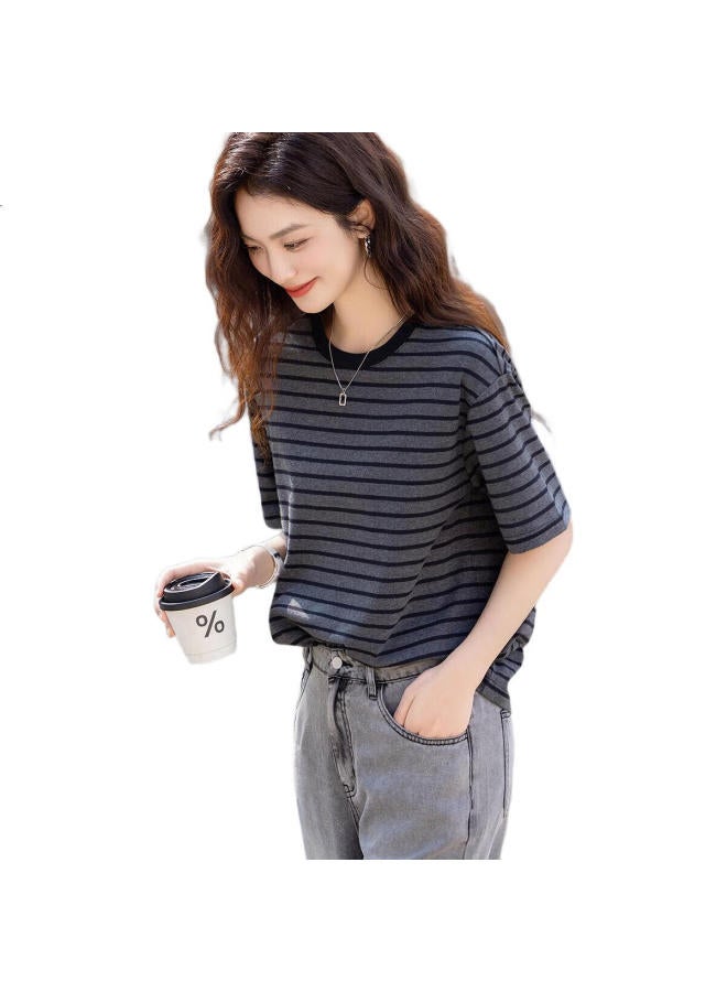 dme "Enjoy The Sunshine Cotton" Summer Color-Block Round Neck Five-Point Sleeve Basic Shirt Loose And Comfortable Women'S T-Shirt - Image 2