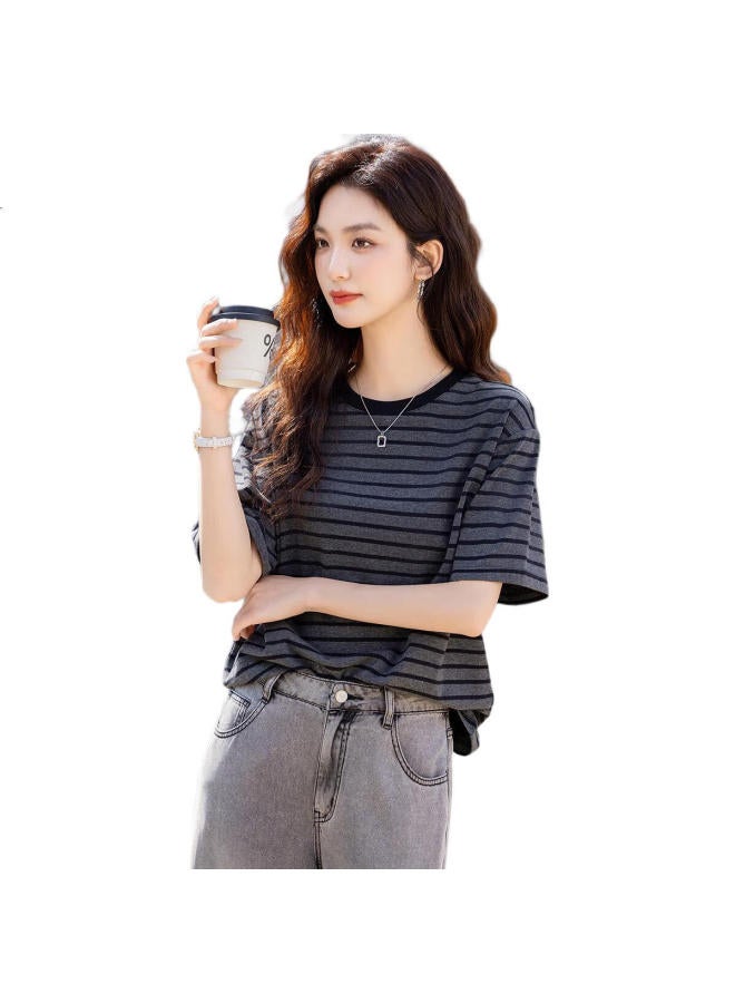 dme "Enjoy The Sunshine Cotton" Summer Color-Block Round Neck Five-Point Sleeve Basic Shirt Loose And Comfortable Women'S T-Shirt - Image 3