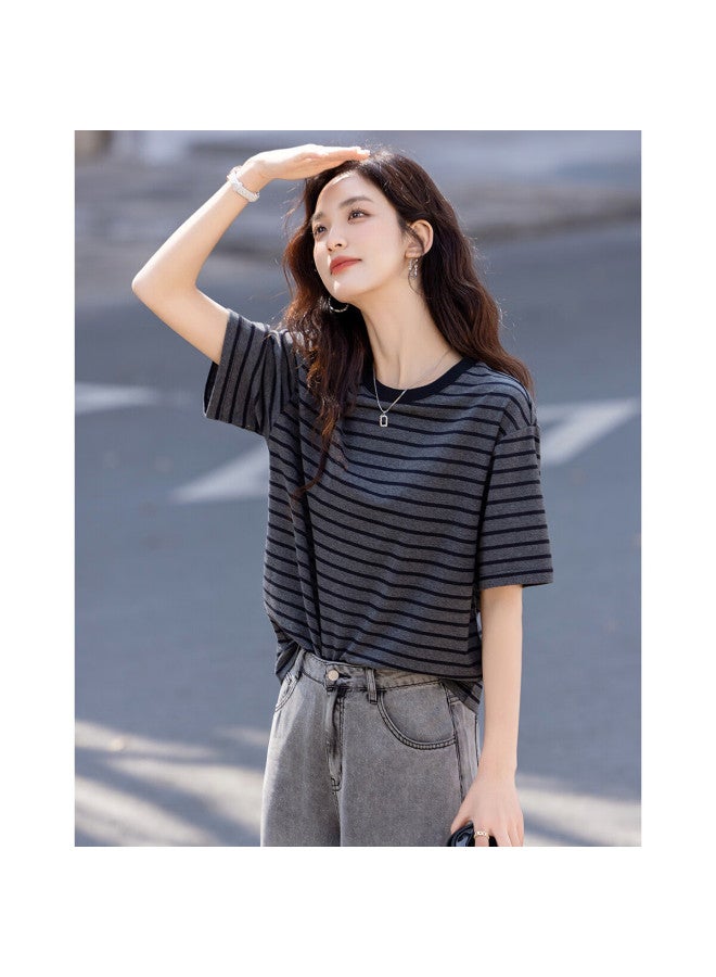 Dme "enjoy The Sunshine Cotton" Summer Color-block Round Neck Five-point Sleeve Basic Shirt Loose And Comfortable Women's T-shirt - Image 2