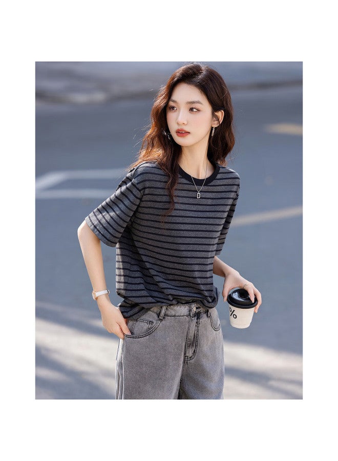 Dme "enjoy The Sunshine Cotton" Summer Color-block Round Neck Five-point Sleeve Basic Shirt Loose And Comfortable Women's T-shirt - Image 5