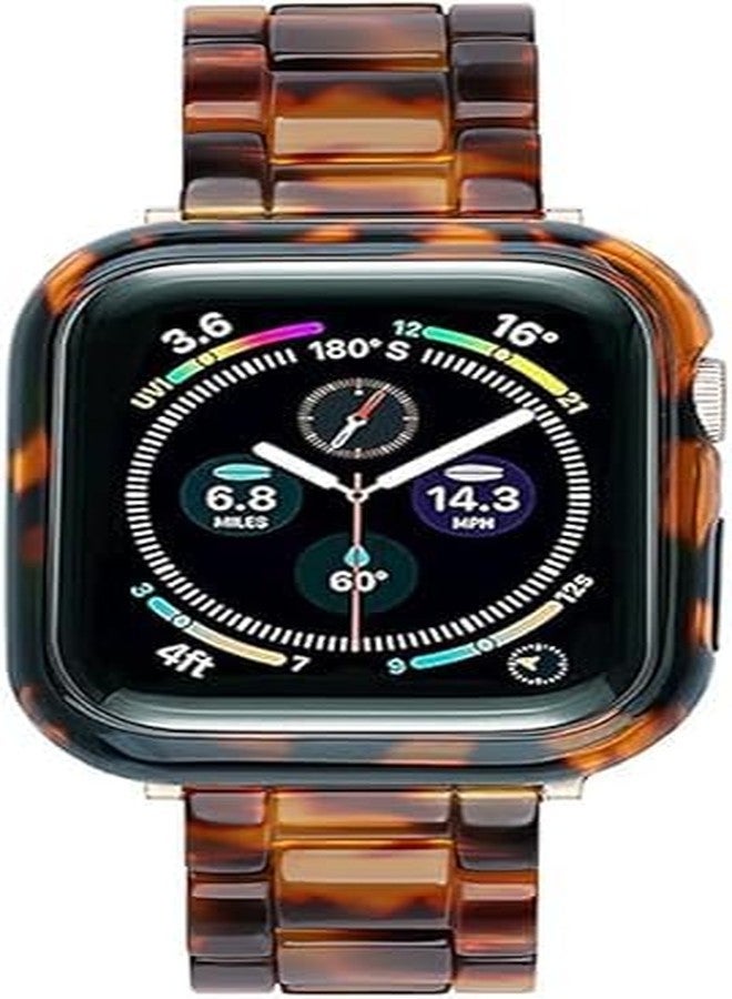 Omter Band with Case Compatible with Apple Watch 42mm,Women Men Fashion Resin Wristband Strap Bracelet Bumper for iWatch Series 11 10(Tortoise-Tone,42mm) - Image 4