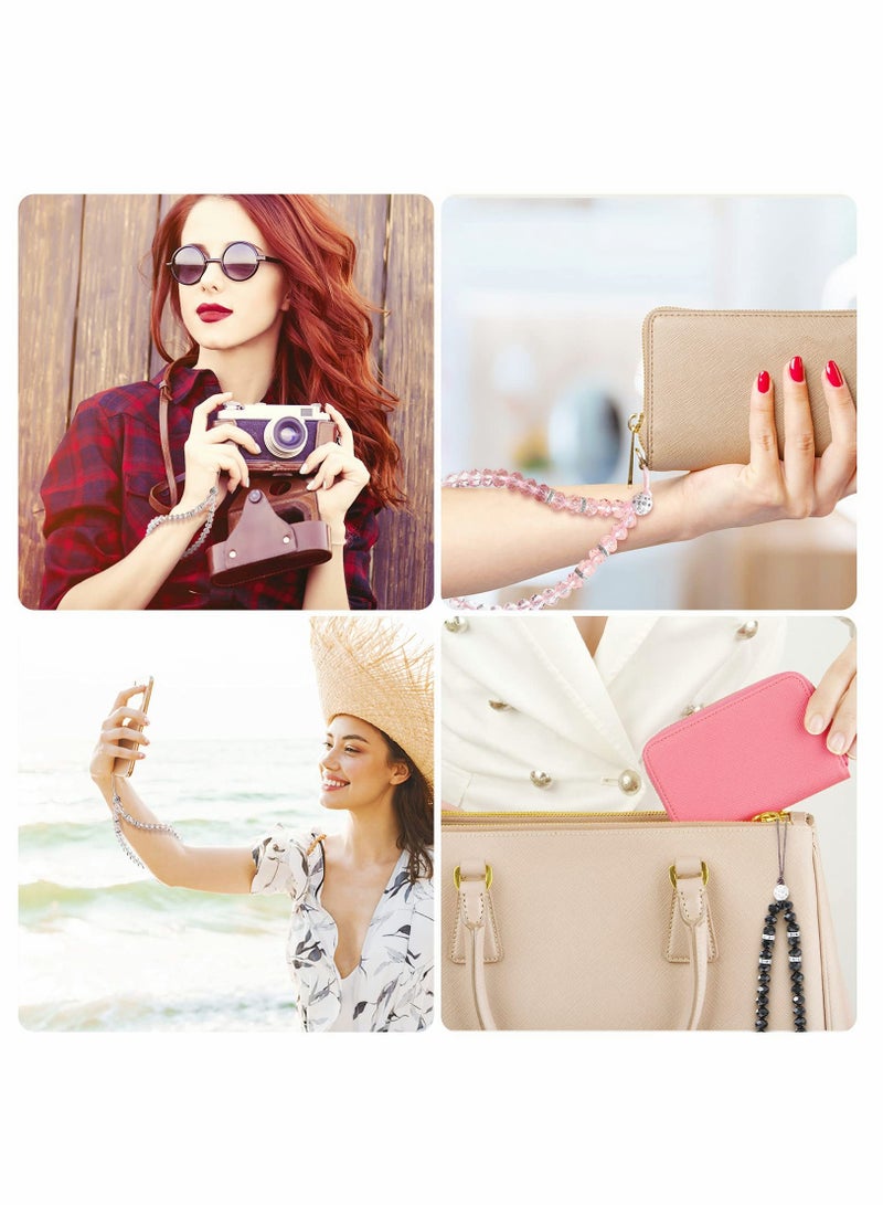 Zikra 3 Pcs Cell Phone Lanyard Strap, Charm Bling Crystal Beads Hand Wrist Lanyard Strap String, Women's Wristlet for Cell Phone Camera Purse MP3 MP4 iPod PSP Keychain (Pink+White+Black) - Image 5